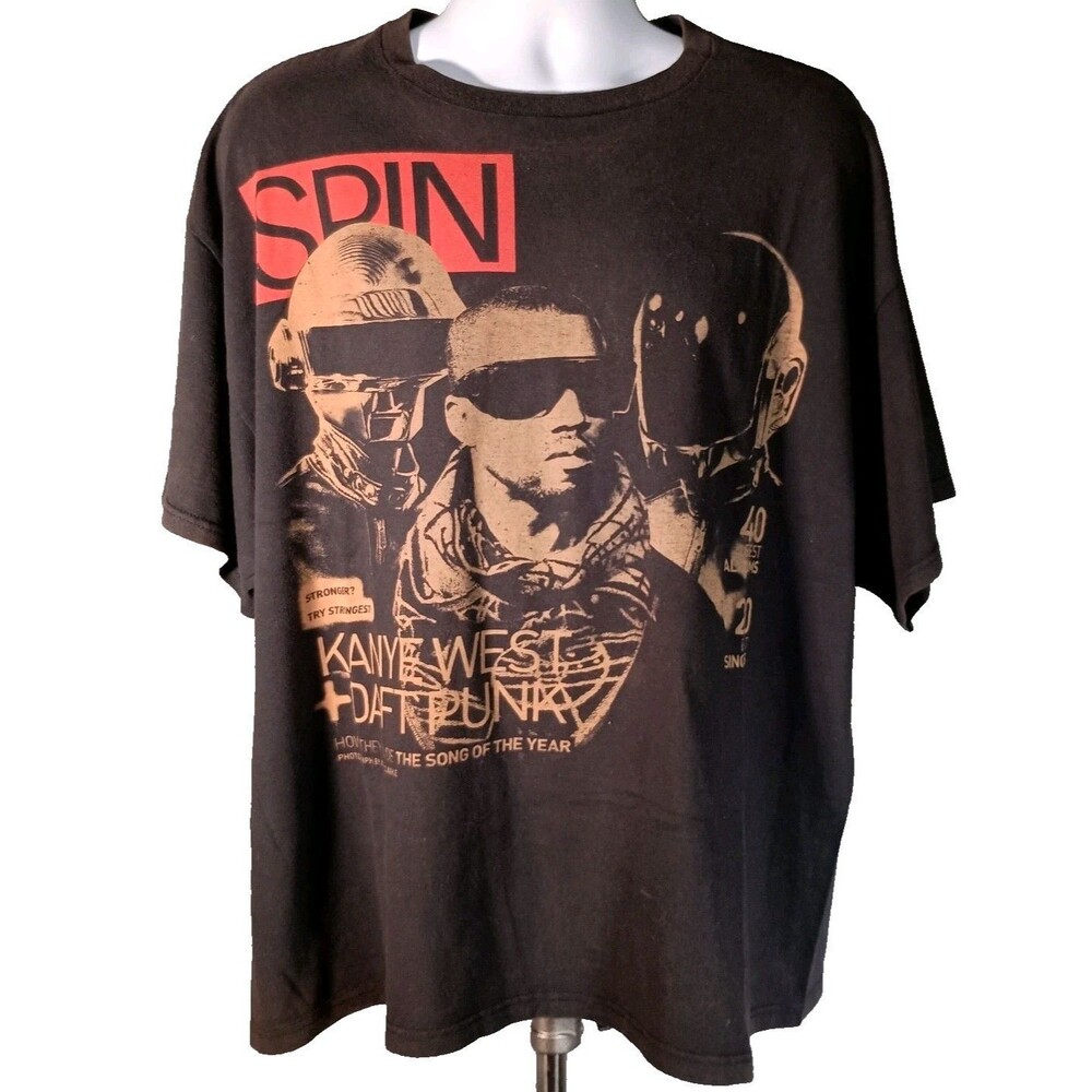 SPIN Kanye West Daft Punk Men's Graphic T-Shirt Black Cotton 2XL